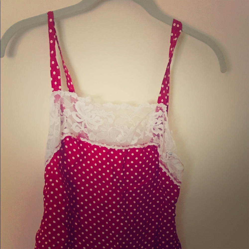 Vintage Red Lace and Polk-a-Dot Slip